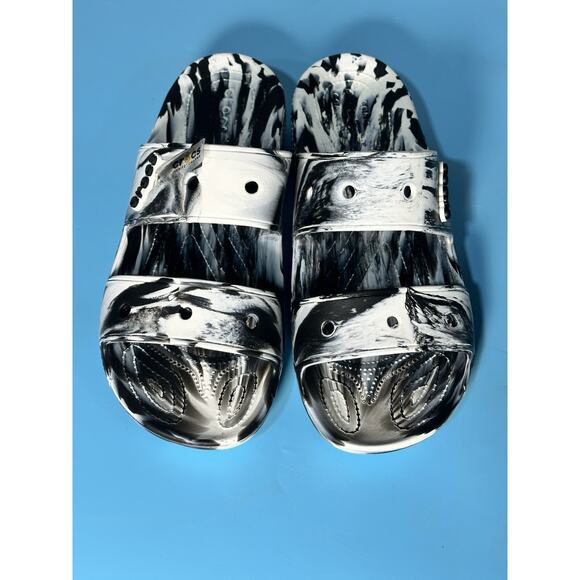 CROCS Classic Marbled Sandal Slide Tie Dye Black White Double Strap M13 NEW - Picture 4 of 5